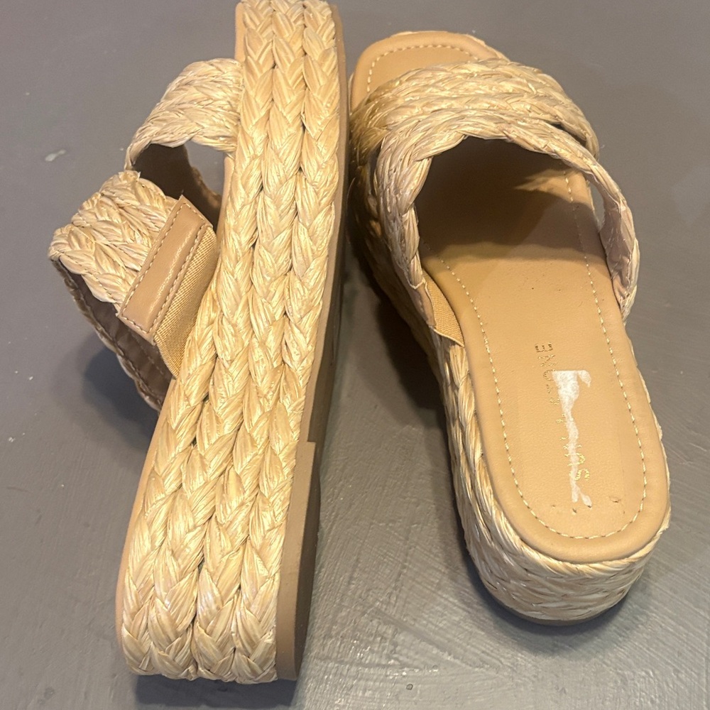 Sun + Stone Cream Woven Espadrille Slides
